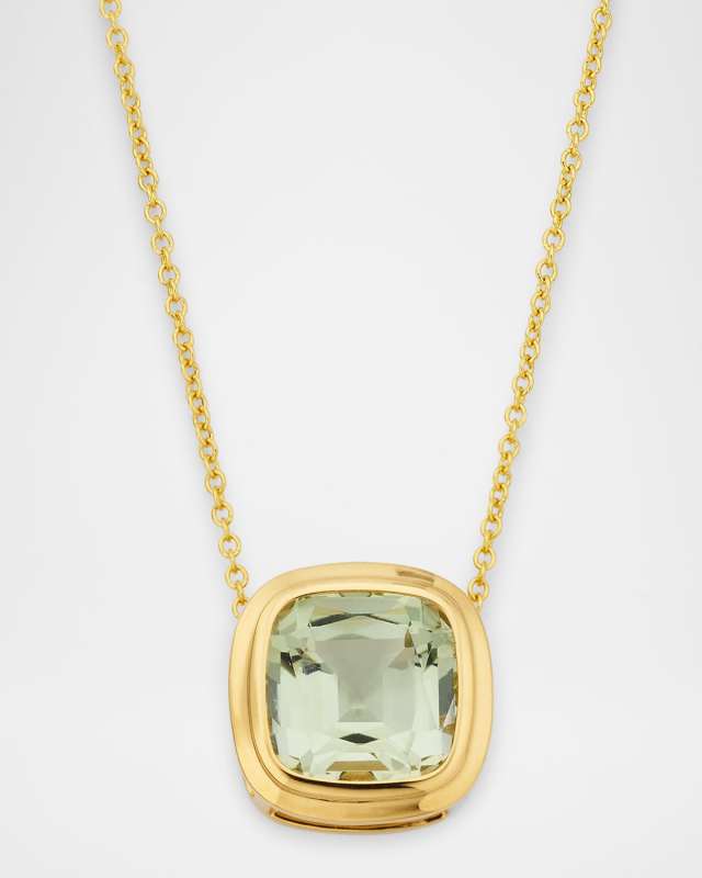 Manhattan 18K Yellow Gold Prasiolite Cushion Pendant Necklace
